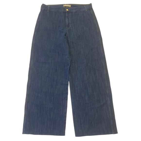 J Crew Point Sur Womens Blue Denim Jeans Size 34 - 14 Super Wide Leg Raw Hem - Picture 1 of 15